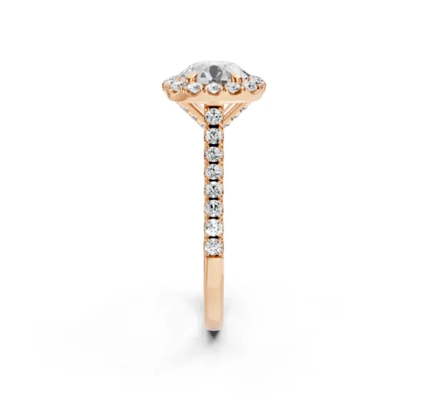 Round Halo Diamond Engagement Ring with Pavé Shank – 18K Gold - Image 4