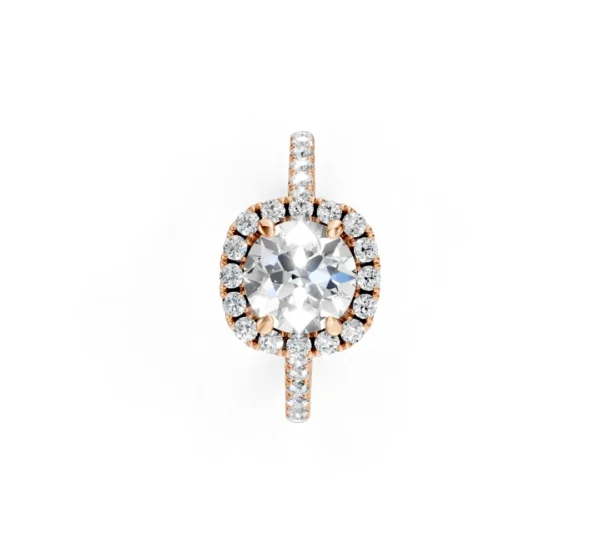 Round Halo Diamond Engagement Ring with Pavé Shank – 18K Gold - Image 5