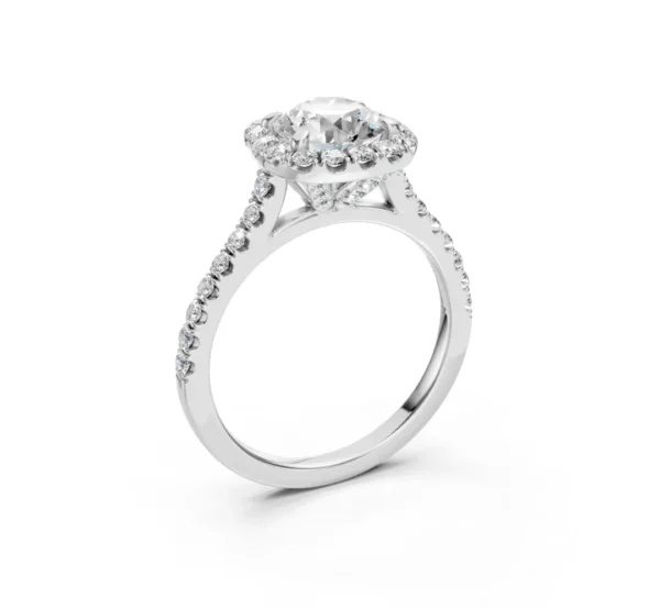Round Halo Diamond Engagement Ring with Pavé Shank – 18K Gold - Image 6