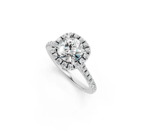 Round Halo Diamond Engagement Ring with Pavé Shank – 18K Gold - Image 7