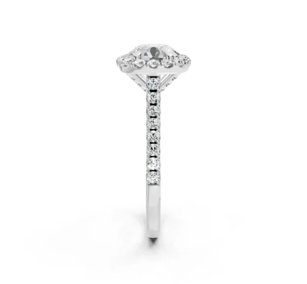 Round Halo Diamond Engagement Ring with Pavé Shank – 18K Gold - Image 8