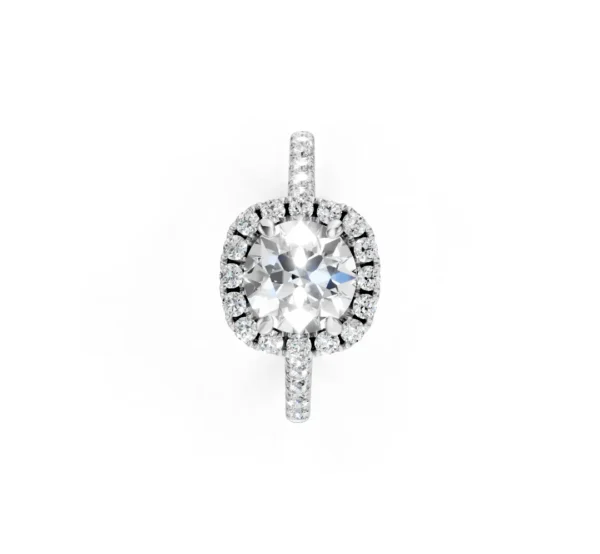 Round Halo Diamond Engagement Ring with Pavé Shank – 18K Gold - Image 9