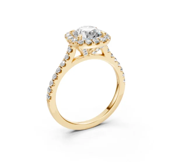 Round Halo Diamond Engagement Ring with Pavé Shank – 18K Gold - Image 10