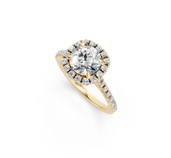Round Halo Diamond Engagement Ring with Pavé Shank – 18K Gold - Image 11
