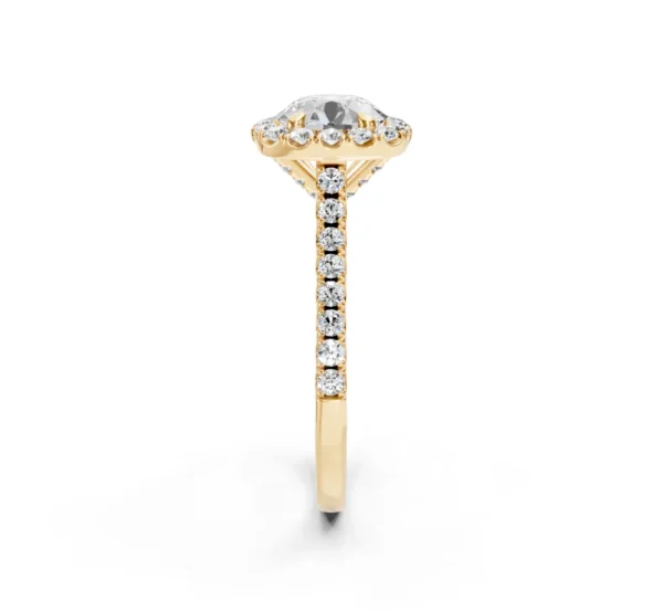 Round Halo Diamond Engagement Ring with Pavé Shank – 18K Gold - Image 12
