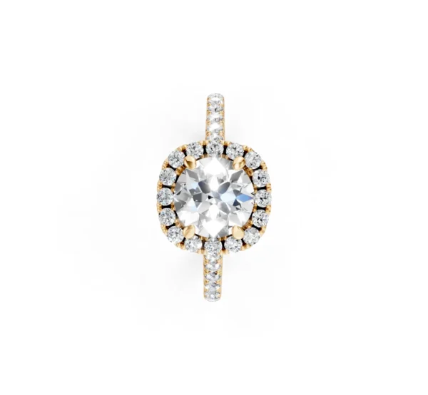 Round Halo Diamond Engagement Ring with Pavé Shank – 18K Gold - Image 13