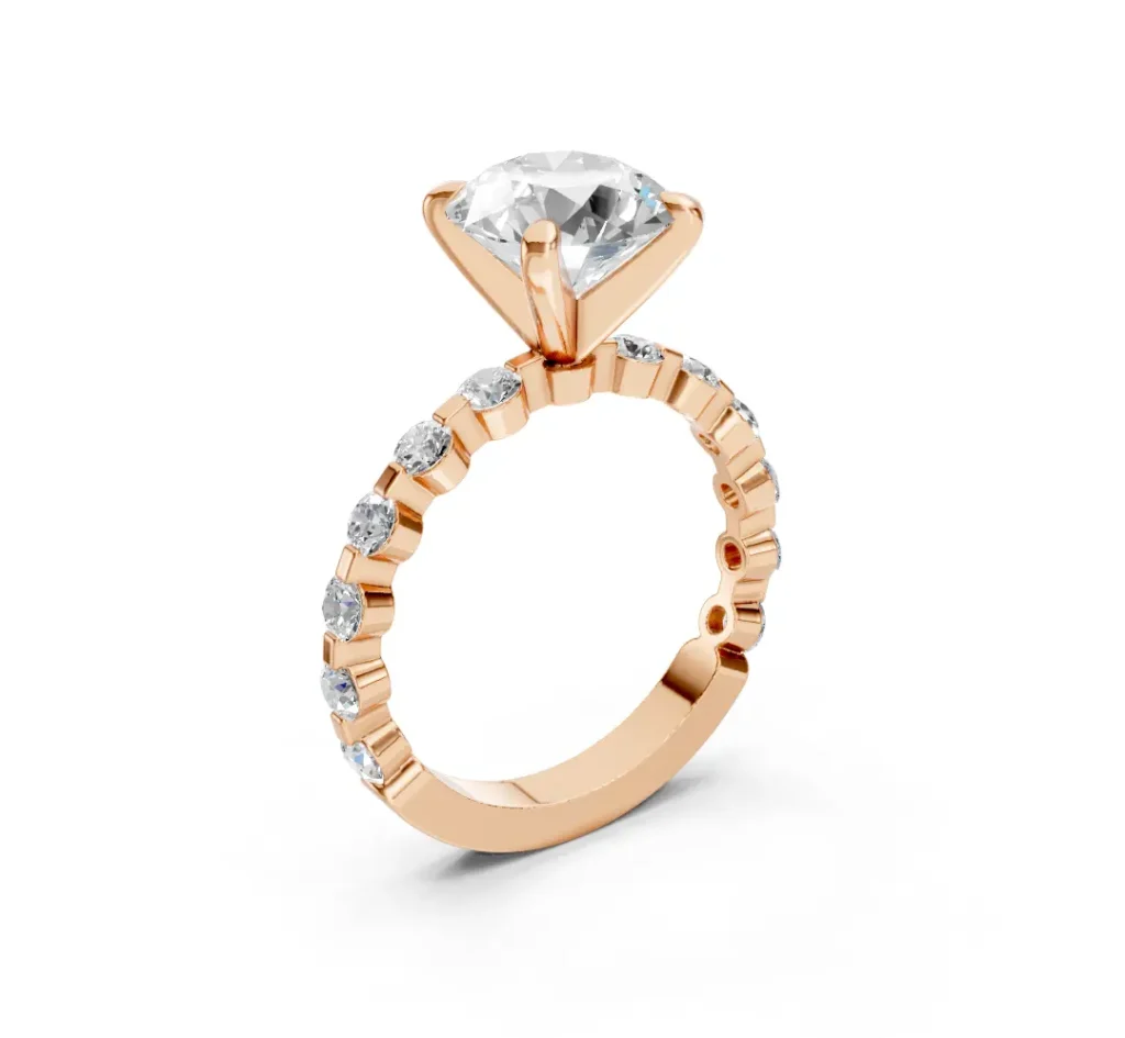 Diamond Engagement Ring with Peg Head and Rectangular-Prong Accent Shank – 14K Gold