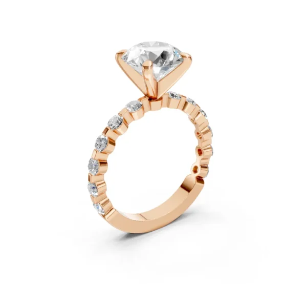 Diamond Engagement Ring with Peg Head and Rectangular-Prong Accent Shank – 14K Gold