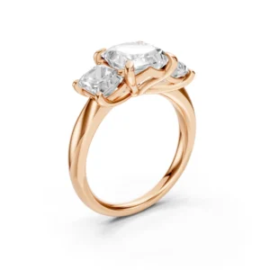 Three-Stone Princess Diamond Ring with Cathedral Shank – 18K Gold