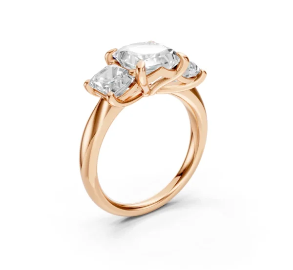 Three-Stone Princess Diamond Ring with Cathedral Shank – 18K Gold