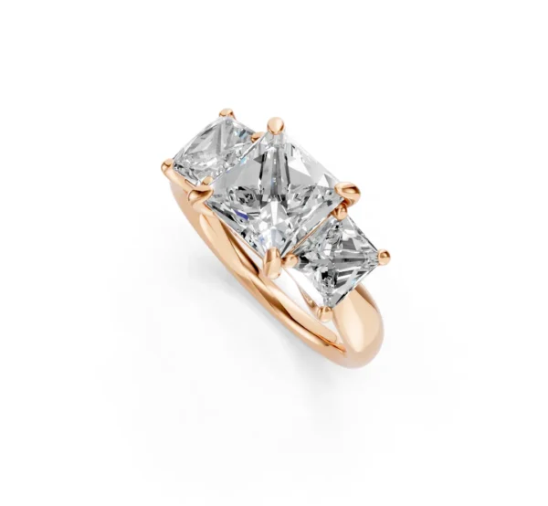 Three-Stone Princess Diamond Ring with Cathedral Shank – 18K Gold - Image 3