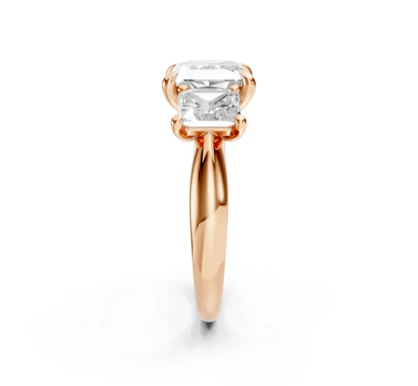 Three-Stone Princess Diamond Ring with Cathedral Shank – 18K Gold - Image 4