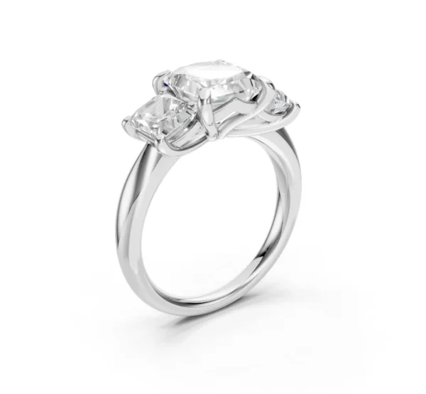 Three-Stone Princess Diamond Ring with Cathedral Shank – 18K Gold - Image 6