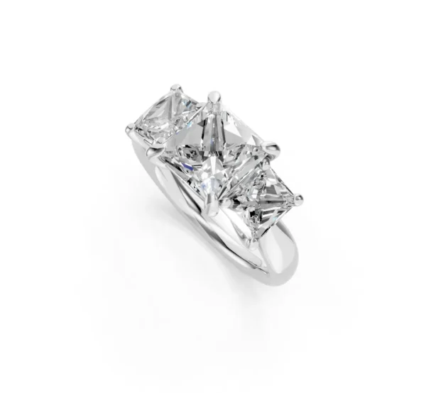 Three-Stone Princess Diamond Ring with Cathedral Shank – 18K Gold - Image 7