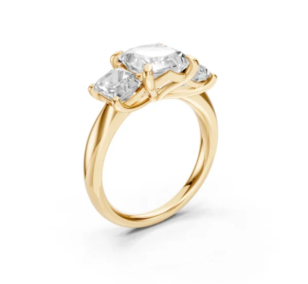 Three-Stone Princess Diamond Ring with Cathedral Shank – 18K Gold - Image 10