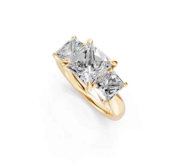 Three-Stone Princess Diamond Ring with Cathedral Shank – 18K Gold - Image 11